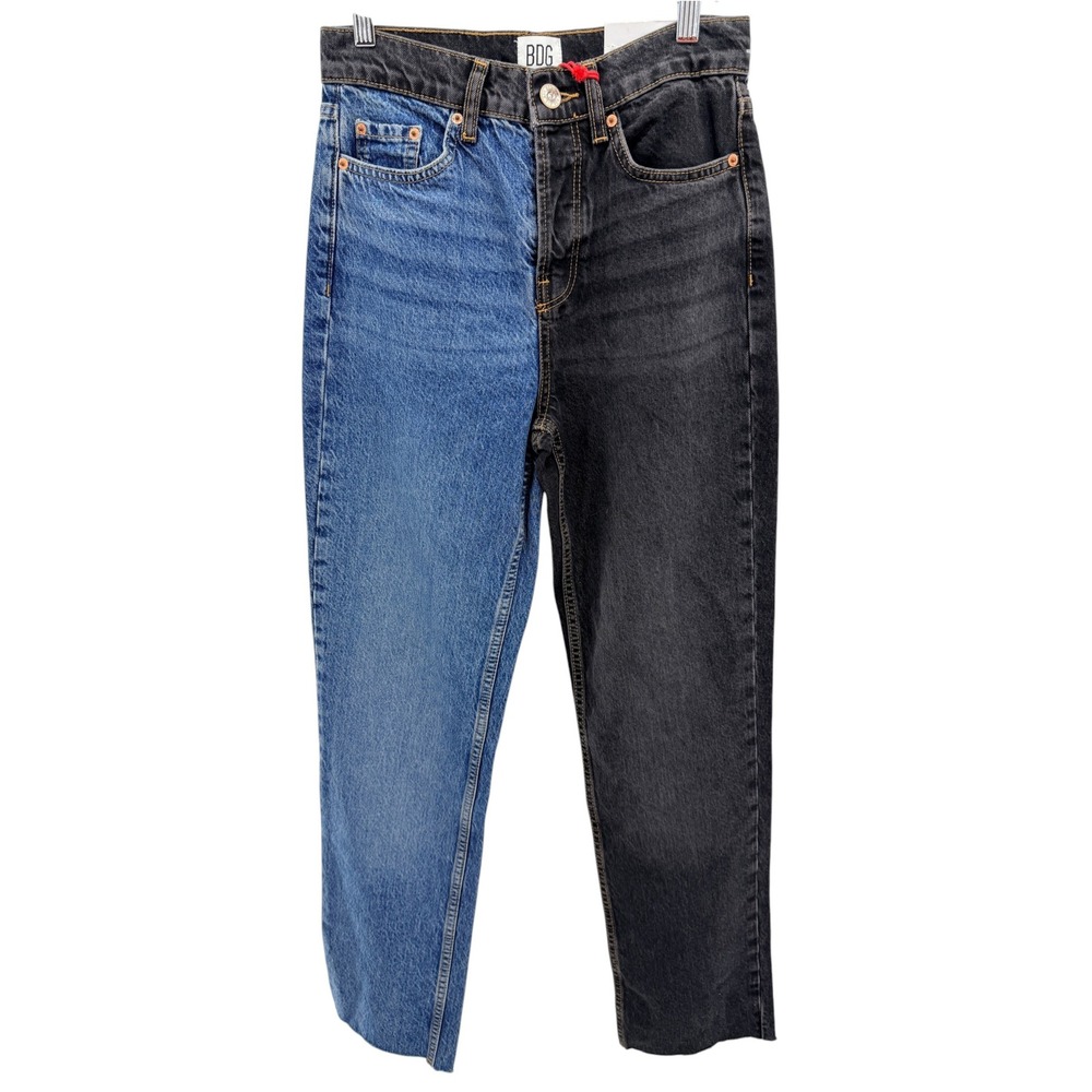 BDG Urban Outfitters Pax High Waist Straight Leg Two Tone Jeans Blue Black 25W